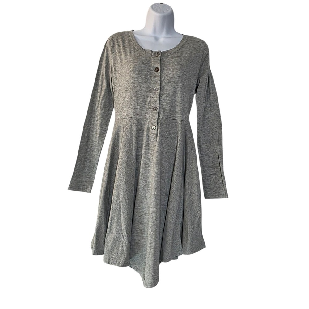 Allegra K Women's Size S Grey‎ Long Sleeve Button Neck Fit Flare Dress Staple